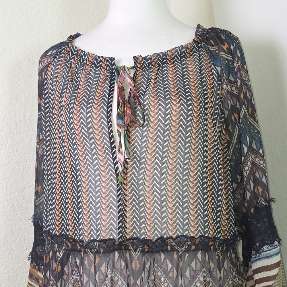 Desigual Multicolor Boho Patchwork Tiered Sheer Dress Size 42 (M/L) - Picture 2 of 11